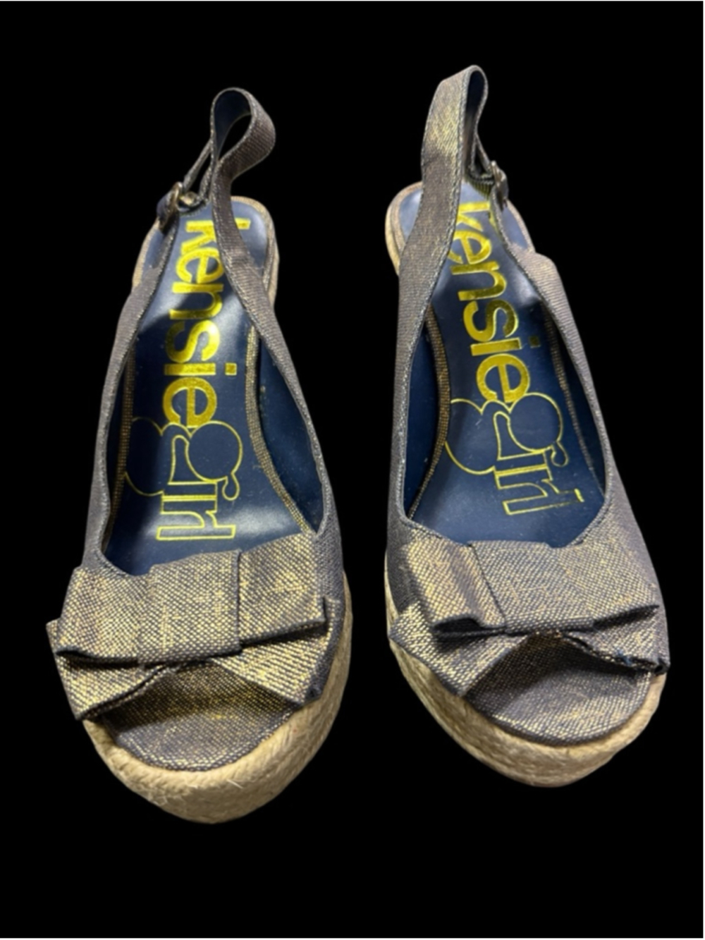 Women's Kensie Girl Gold Blue Espadrille Wedge Sandals Size 9